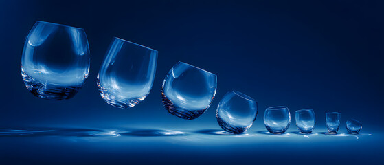 Blue geometric shapes arranged in a sequential pattern on a plain background abstract art minimalist