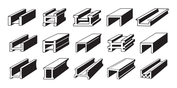 Industrial metal profiles, channels, beams, and extrusions.