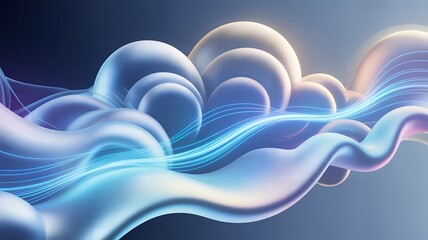 Fluid abstract background of soft undulating shapes with bright blue light trails symbolizing streaming data and connectivity