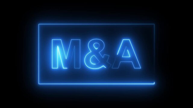 M & A binary code text icon animation font letter mergers and acquisitions word banner sign clip art poster template signboard on black background.