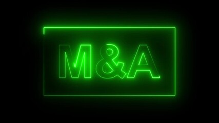 M & A binary code text icon animation font letter mergers and acquisitions word banner sign clip art poster template signboard on black background.