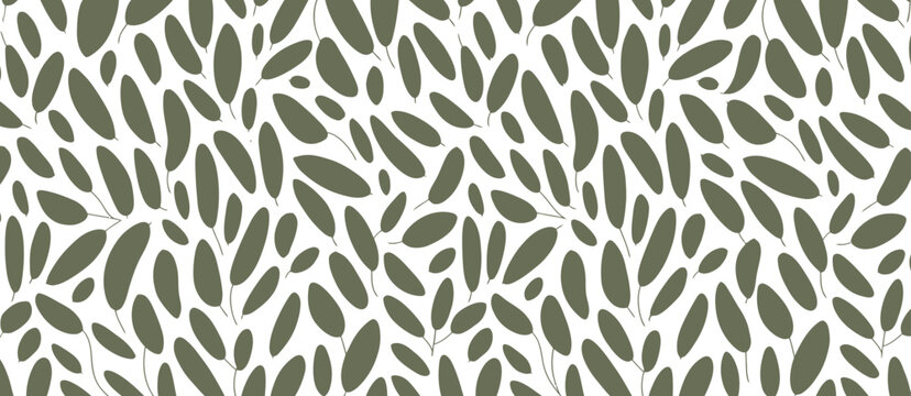 Seamless pattern with stylized olive green leaves for textile or wallpaper design background with natural texture