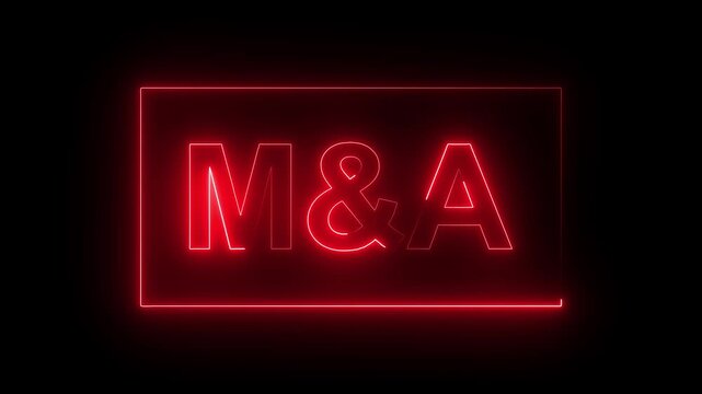 M & A binary code text icon animation font letter mergers and acquisitions word banner sign clip art poster template signboard on black background.