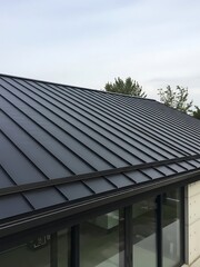 Fototapeta premium Architectural detail of a modern building featuring a metal roof