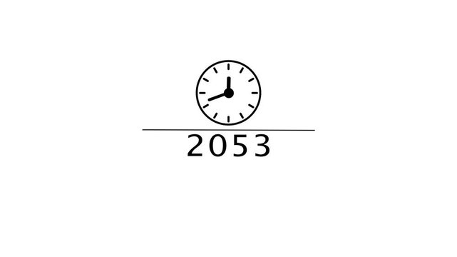Counting clock animation. Counting new year's clock number. Counting years from 2026 to 2080 animation.