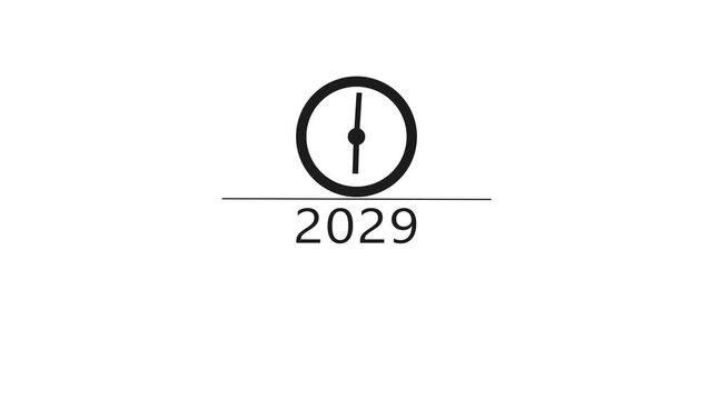 Counting clock animation. Counting new year's clock number. Counting years from 2026 to 2032 animation.