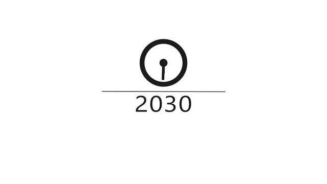Counting clock animation. Counting new year's clock number. Counting years from 2026 to 2034 animation.