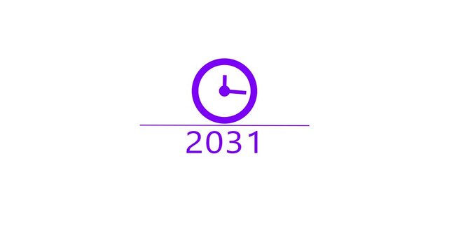 Counting clock animation. Counting new year's clock number. Counting years from 2026 to 2036 animation.