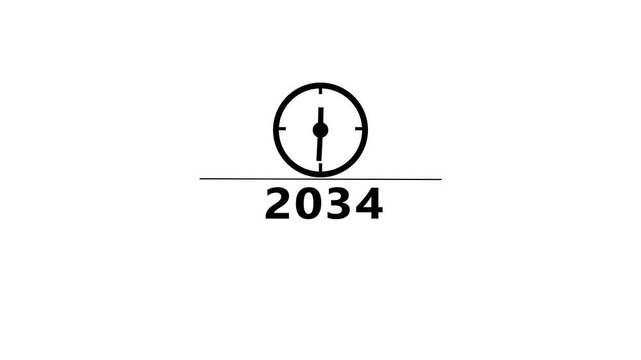 Counting clock animation. Counting new year's clock number. Counting years from 2026 to 2042 animation.