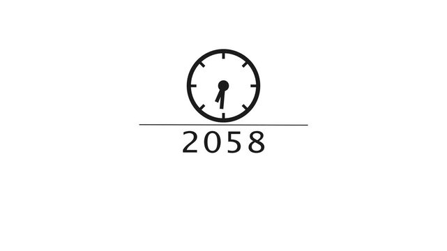 Counting clock animation. Counting new year's clock number. Counting years from 2026 to 2090 animation.