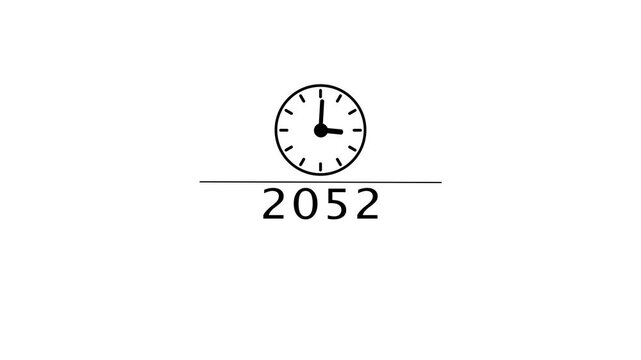 Counting clock animation. Counting new year's clock number. Counting years from 2026 to 2077 animation.