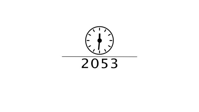 Counting clock animation. Counting new year's clock number. Counting years from 2026 to 2079 animation.