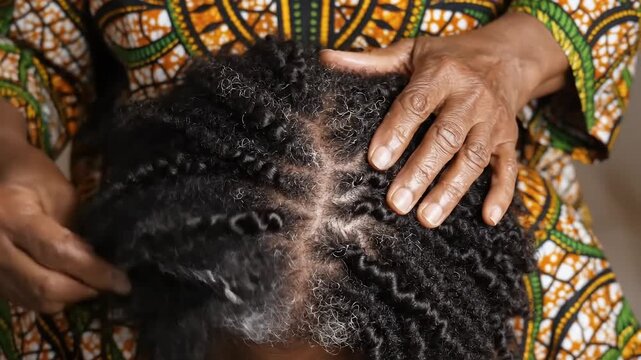 Top Down Loop of Hair Care Routine Removing Wire Bite Marks from Scalp with Circular Massage Motions on Textured Hair