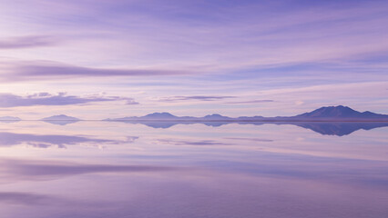 Salar de Uyuni aesthetic showcasing stunning mountain reflections in the salt flats during a pastel sunset