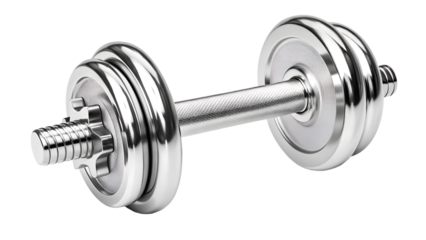 Heavy iron dumbbell isolated on a white background for bodybuilding and fitness strength training equipment