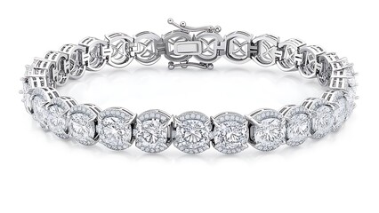 Obraz premium Gleaming diamond bracelet. Circular stones encased in halos form a connected line, with clasp, shimmering against a white background
