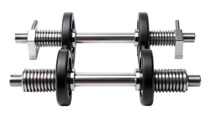 Heavy chrome dumbbell isolated on white background for gym fitness training and bodybuilding strength workout
