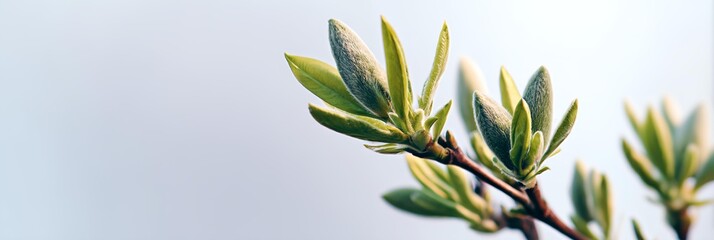 Obraz premium Leafy branch with a few buds on it