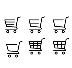 Collection of Shopping Cart Icons in Various Styles on a Plain Background from a Direct Viewpoint