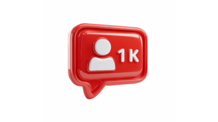 Red social media notification showing 1k followers icon in a glossy 3d style
