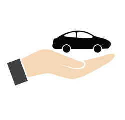 A hand holding a car illustration from a side viewpoint showcasing transportation concepts