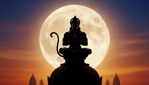 The Divine Protector: Silhouette of Bajrangbali atop a Temple Dome