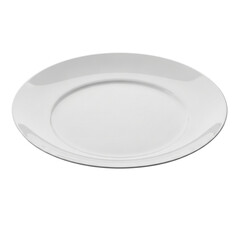A white ceramic plate isolated on transparent background with a simple design