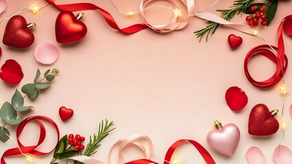 Romantic valentine's day decoration with hearts and ribbons