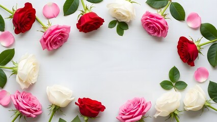 A colorful arrangement of roses on a white background