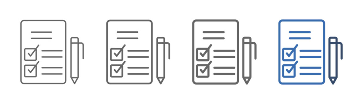 
Outline icon set task list with document paper and ballpoint pen design