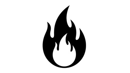 This bold black flat illustration shows a flame symbol representing fire, heat, energy, danger, and power concepts. The image conveys intensity, warning, and strength, suitable for safety, energy, or 