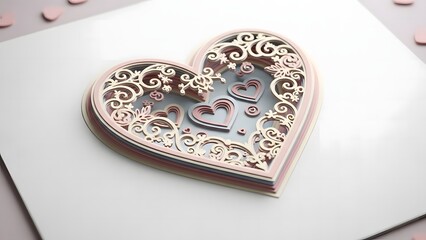 Intricate layered paper heart decoration with swirling patterns