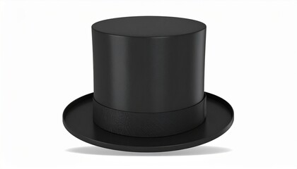 Black top hat with glossy finish on white background, symbolizing classic fashion and formal style