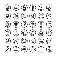 Food Allergy & Nutrition Label Icons &ndash; Minimal Circle Outline Set