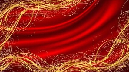 Elegant red silk background with golden swirling vine border