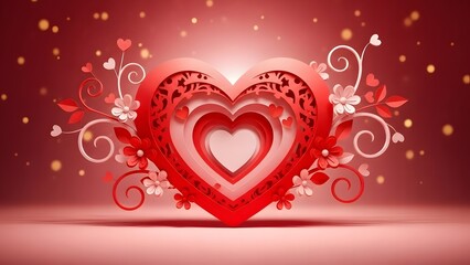 Intricate red heart decoration with delicate flowers and swirling vines