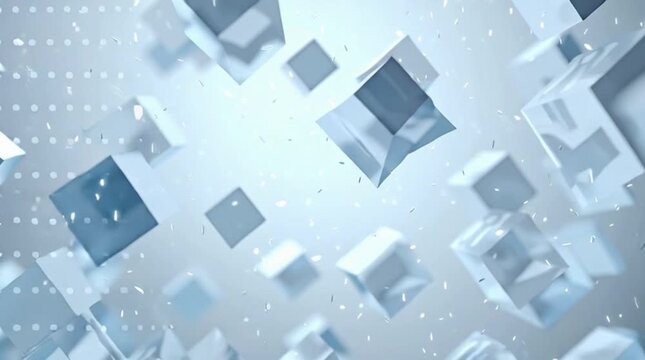 Abstract technology background featuring a 3d futuristic city structure with many blue geometric squares and perspective building blocks in a professional business design concept