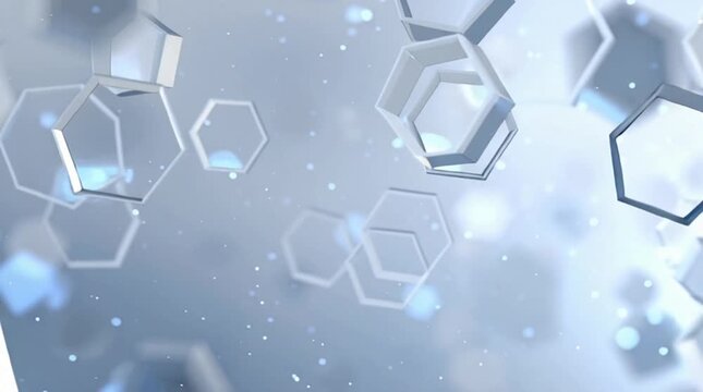 Abstract blue background featuring a futuristic 3d geometric pattern with transparent cubes, hexagons, and bubbles for a digital technology wallpaper design