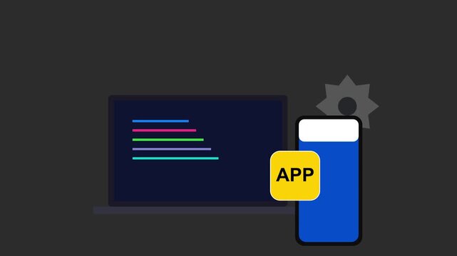 Mobile Application Development Animation with Software Coding Interface