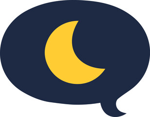 Yellow moon in blue speech bubble icon. Nighttime chat. Vector.