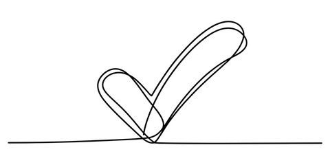 Continuous line drawing of a checkmark symbol on a white background Vector, illustration © Nippon_Art Gallery