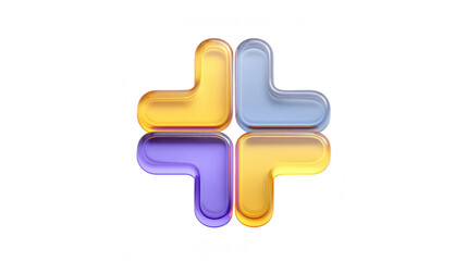 Obraz premium Four colorful translucent l-shaped elements forming a plus sign