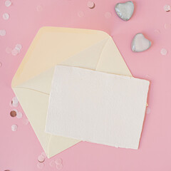 Blank Card with Envelope and Heart Decorations