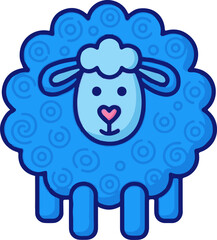 Fototapeta premium A whimsical blue sheep illustration with swirls and a heart-shaped nose