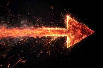 Fiery Arrow Pointing Right with Flame Trails and Sparks on Black Background Representing Motion, Energy, and Intensity  generative ai