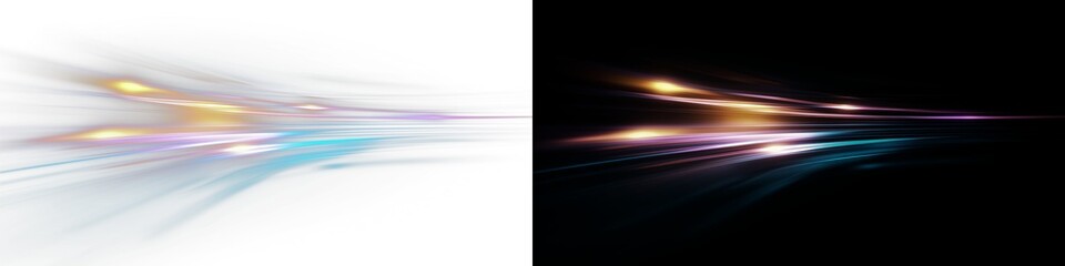 abstract high-speed movement. Dynamic motion light trails with motion blur effect on dark background. Futuristic, technology pattern for banner or poster design © Alehandro