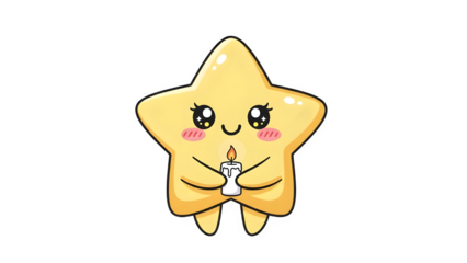 Smiling star holds candle in joyful moment alone