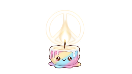 Smiling colorful candle with peace sign burns brightly 
