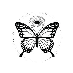 Butterfly and Flower Silhouette Vector Illustration Black Design A Delicate Insect with Floral Accent Graphic Element for Botanical Projects