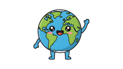 Cute cartoon Earth character waving with a cheerful happy face